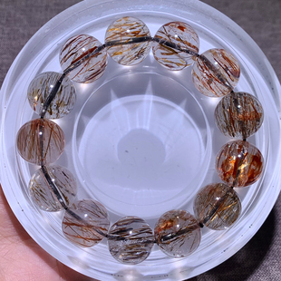 天然顺发大颗粒黑金超单圈手链共生双轮骨干水晶手串饰品情侣男女