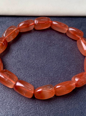 天然冰透红兔毛桶珠水晶手链情侣