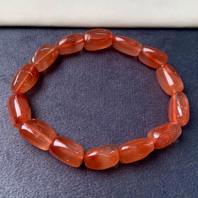 天然冰透红兔毛桶珠水晶手链情侣