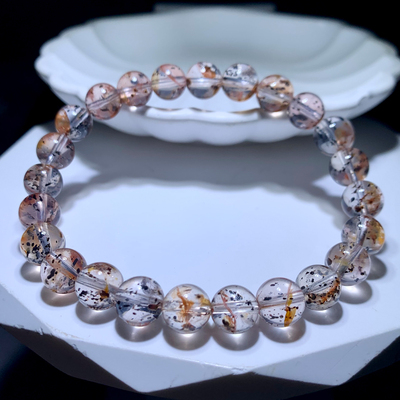 天然透体共生黑云母水晶手链饰品