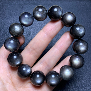 天然魔鬼蓝星光海蓝宝单圈手链水晶巴西绿柱石手串情侣款 礼物男女