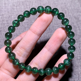 天然拉丝猫眼绿磷辉石手串绿色水晶蓝绿深绿一物一图手链送礼物女