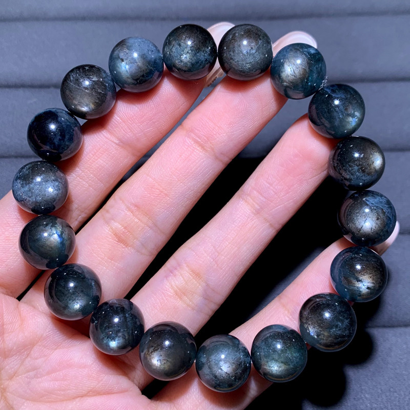 天然巴西星光魔鬼蓝海蓝宝手链