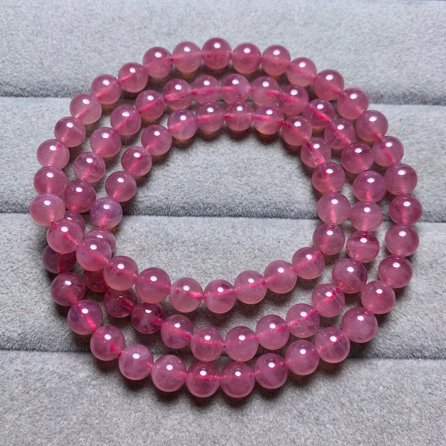 天然冰透马粉三圈手链老矿紫芙蓉石水晶手串佛珠饰品送礼物闺蜜款