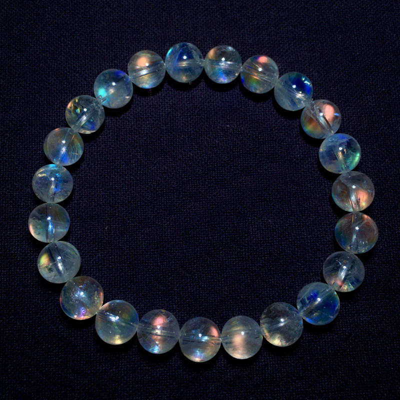 天然冰种马岛月光石单圈手链彩虹光水晶手串饰品男女生送礼物情侣