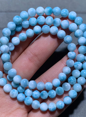 天然拉利玛海纹石三圈手链淡蓝色