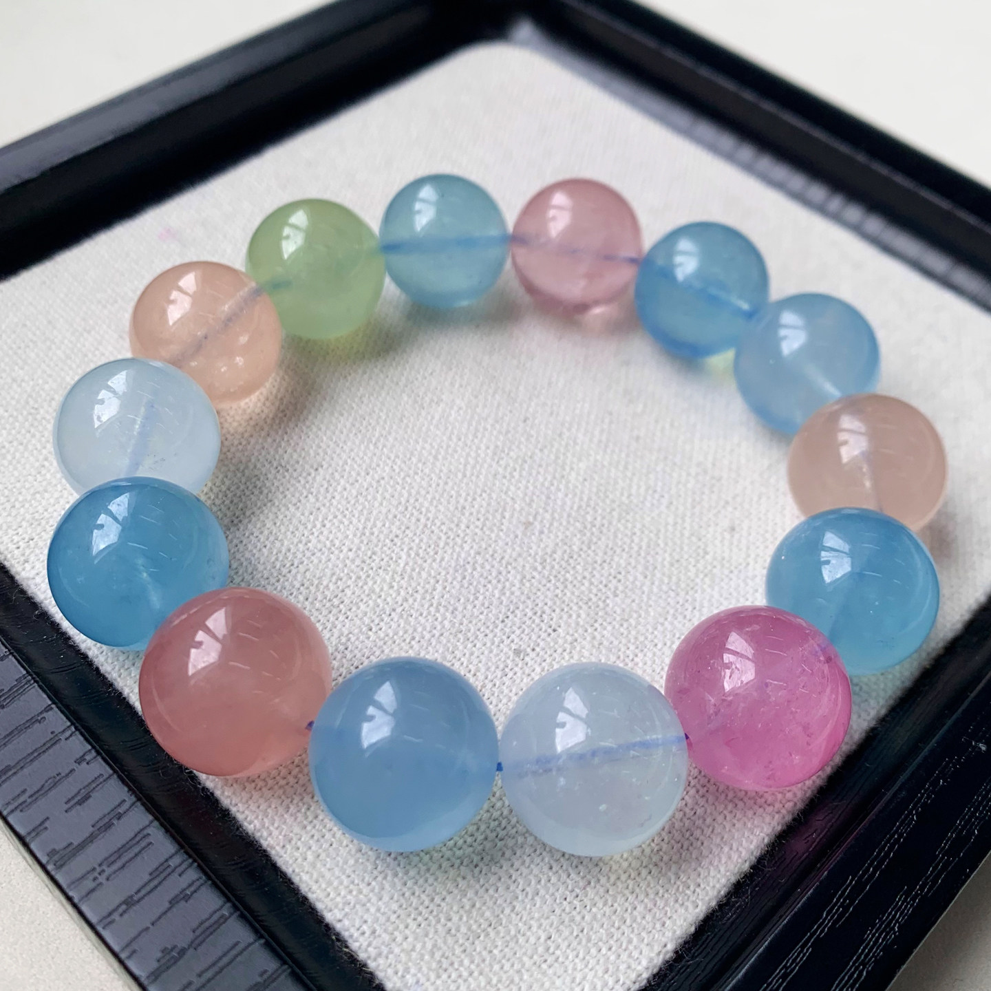 天然大颗粒摩根石手链冰透多彩渐变绿柱石海蓝宝手串水晶情侣礼物