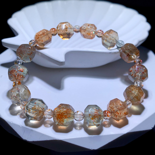 天然冰透阿鲁沙长石随形手链日光石绿柱石刻面单圈手串饰品情侣款