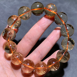 天然黄阿塞水晶手串橘黄色阿塞碎碎冰水晶闪片礼物手链民族风情侣