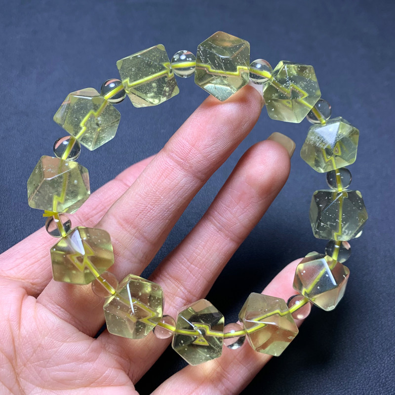 天然冰透黄金陨石双尖随形手链礼
