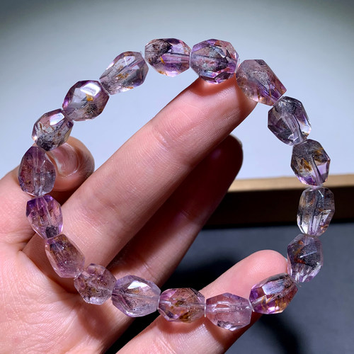 天然冰透极光随形手串Auralite23