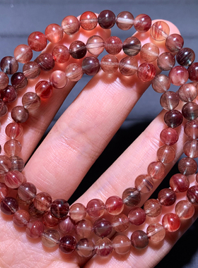 天然豆沙色安德森长石三圈手链女