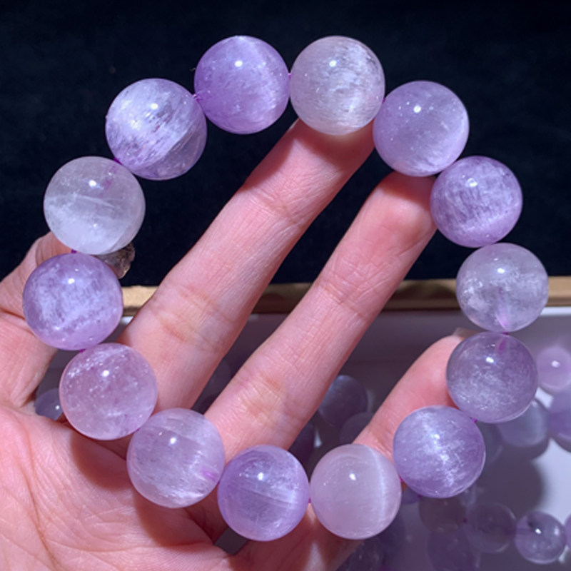 天然老矿拉丝紫锂辉石单圈手链水晶猫眼薰衣草饰品礼物男女情侣款