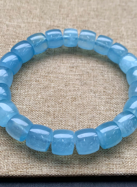 天然蓝天白云海蓝宝直切桶珠手链