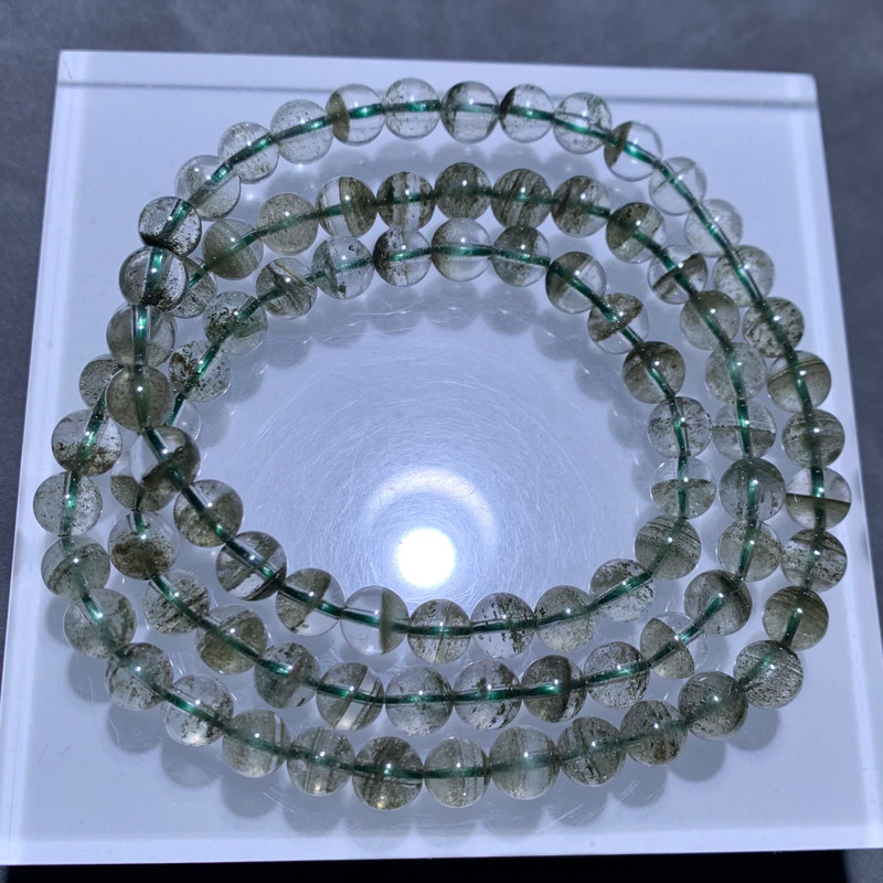 天然巴西绿幽灵三圈手链半盆幽灵聚宝盆水晶情侣手串饰品礼物男女