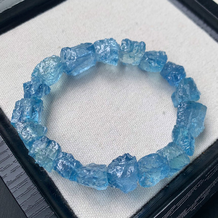 天然海蓝宝原石随形手串湛蓝色魔鬼蓝水晶绿柱石手链百搭饰品情侣