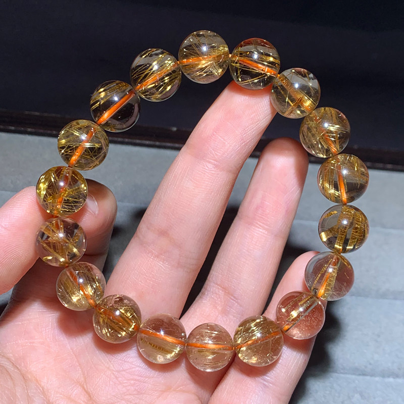 天然巴西顺发金发晶单圈手链钛晶一物一图黄色水晶手串饰品礼物女