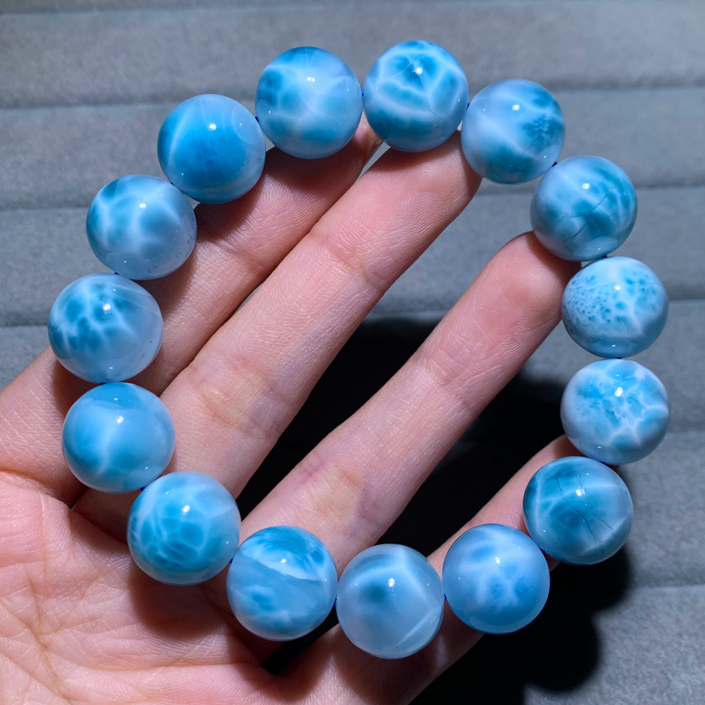 天然拉利玛海纹石单圈手串淡蓝水晶手链针钠钙石饰品时尚礼物男女