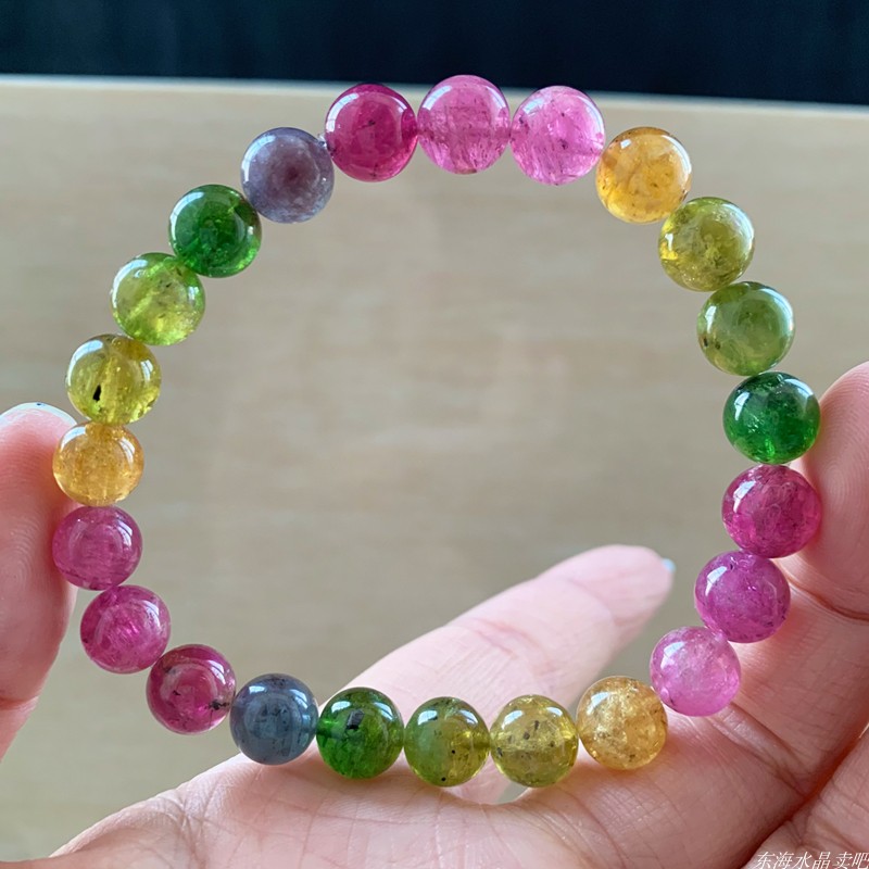 天然巴西老矿彩虹碧玺手链糖果女