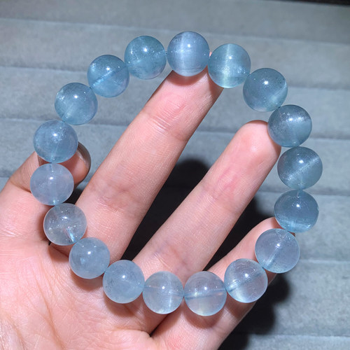 天然冰透猫眼海蓝宝手链蓝色水晶