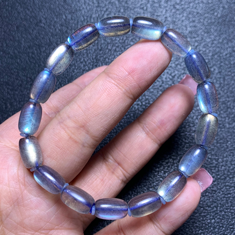天然冰种彩光拉长石随形水晶手链