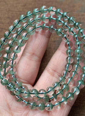 天然巴西冰透绿幽灵水晶三圈手