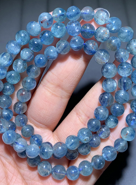 天然共生矿草莓蓝晶石三圈手链女