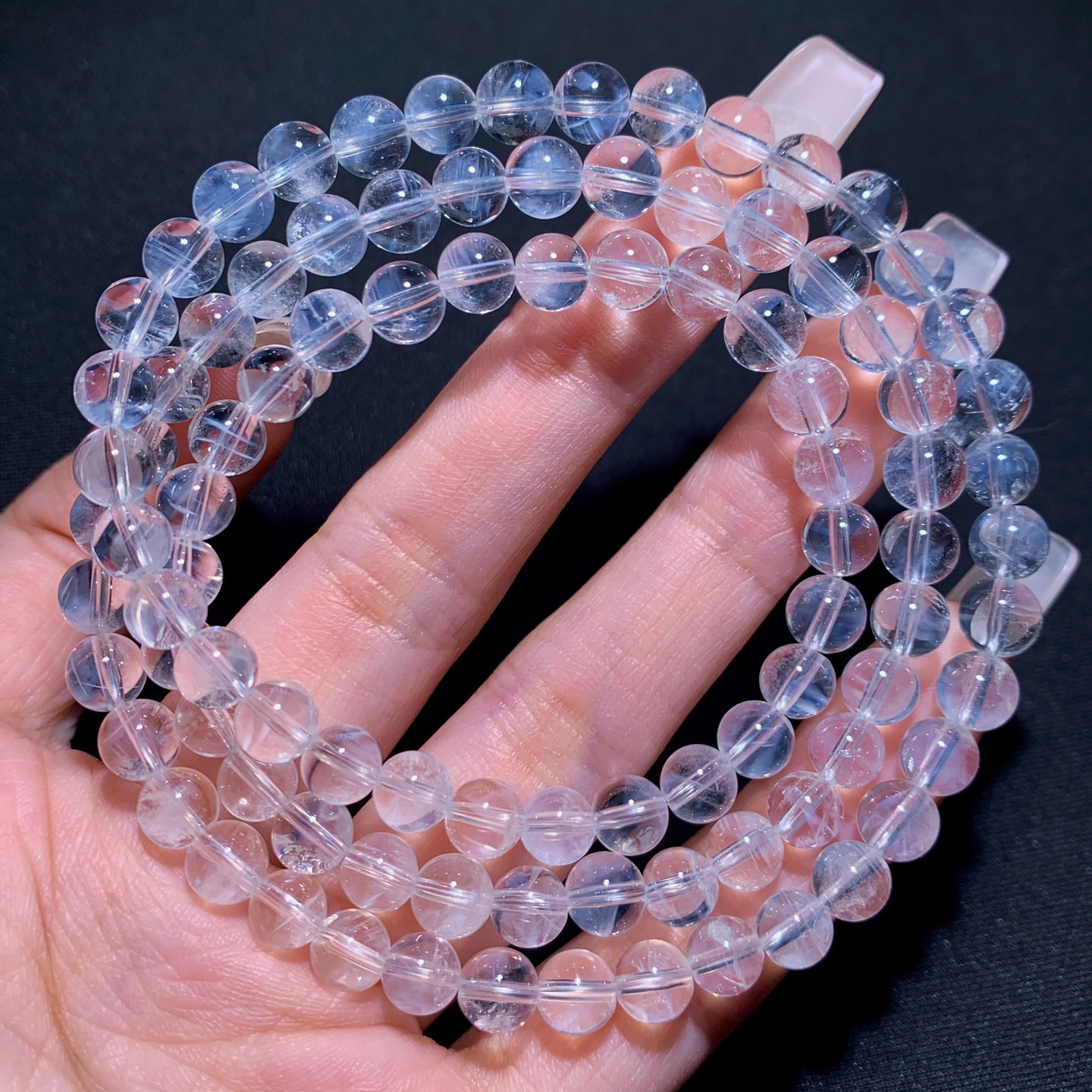 天然冰透蓝针水晶手链三圈天使羽毛异象白水晶手串叠戴饰品礼物女