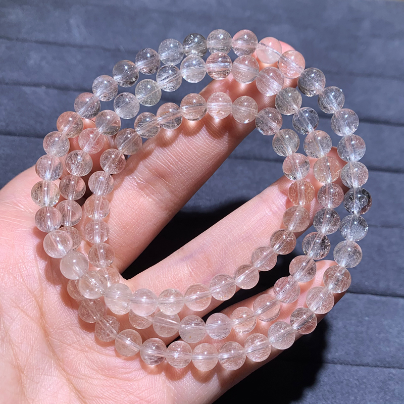 天然透体白发晶三圈手链猫眼发丝