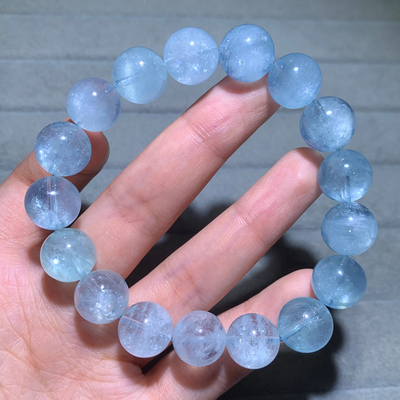 天然冰透星光海蓝宝单圈手链水晶