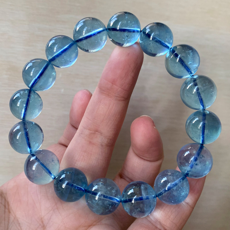 天然冰透海蓝宝手链单圈湛蓝色水晶手串时尚配饰送礼物饰品情侣款