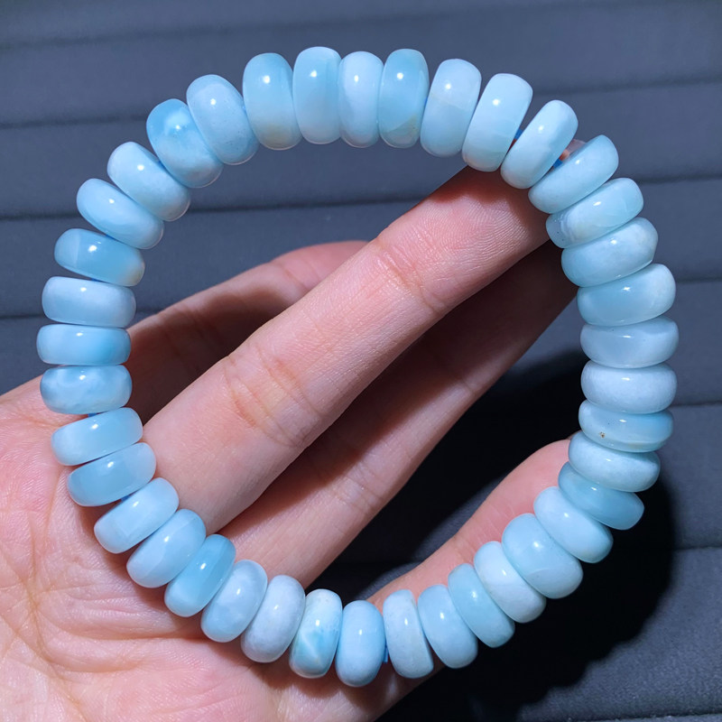 天然拉利玛海纹石盘珠单圈送礼物