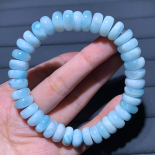 天然拉利玛海纹石盘珠单圈手串水晶饰品淡蓝色送礼物男女一物一图
