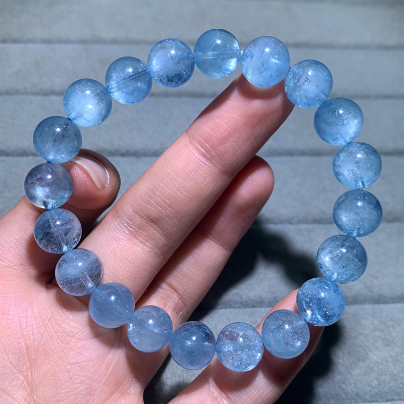 天然星光海蓝宝手链冰透闪片礼物