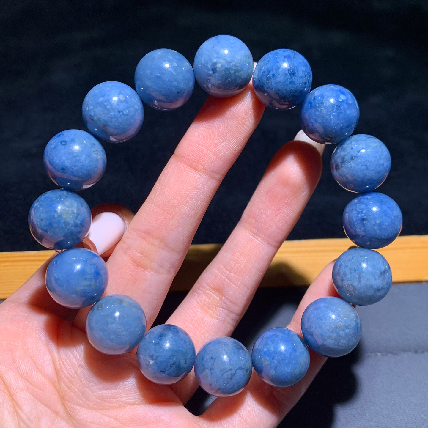 天然蓝兔毛团团单圈水晶手串兔毛彩发晶蓝绒发手链送礼物时尚男女