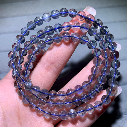 天然冰透星光海蓝宝三圈手链水晶