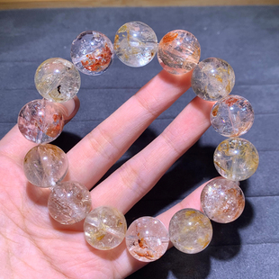 天然胶花闪灵单圈手链一物一图彩铜矿黄铁矿石红黄胶花共生饰品女