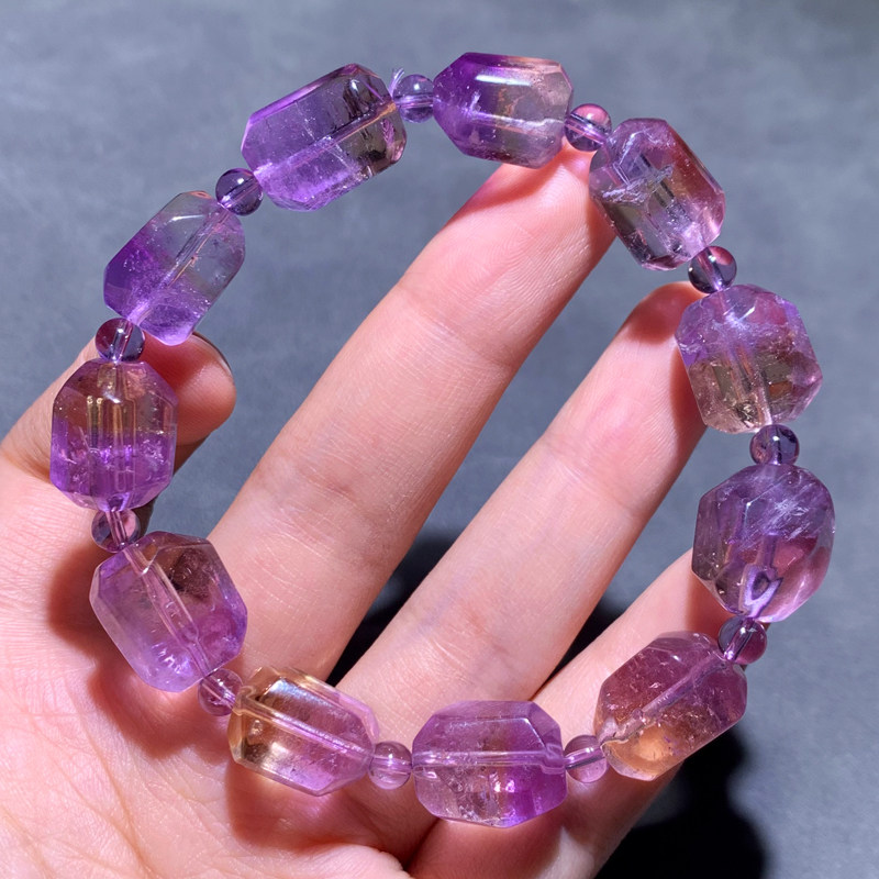 天然紫黄晶随形单圈手链水晶饰品