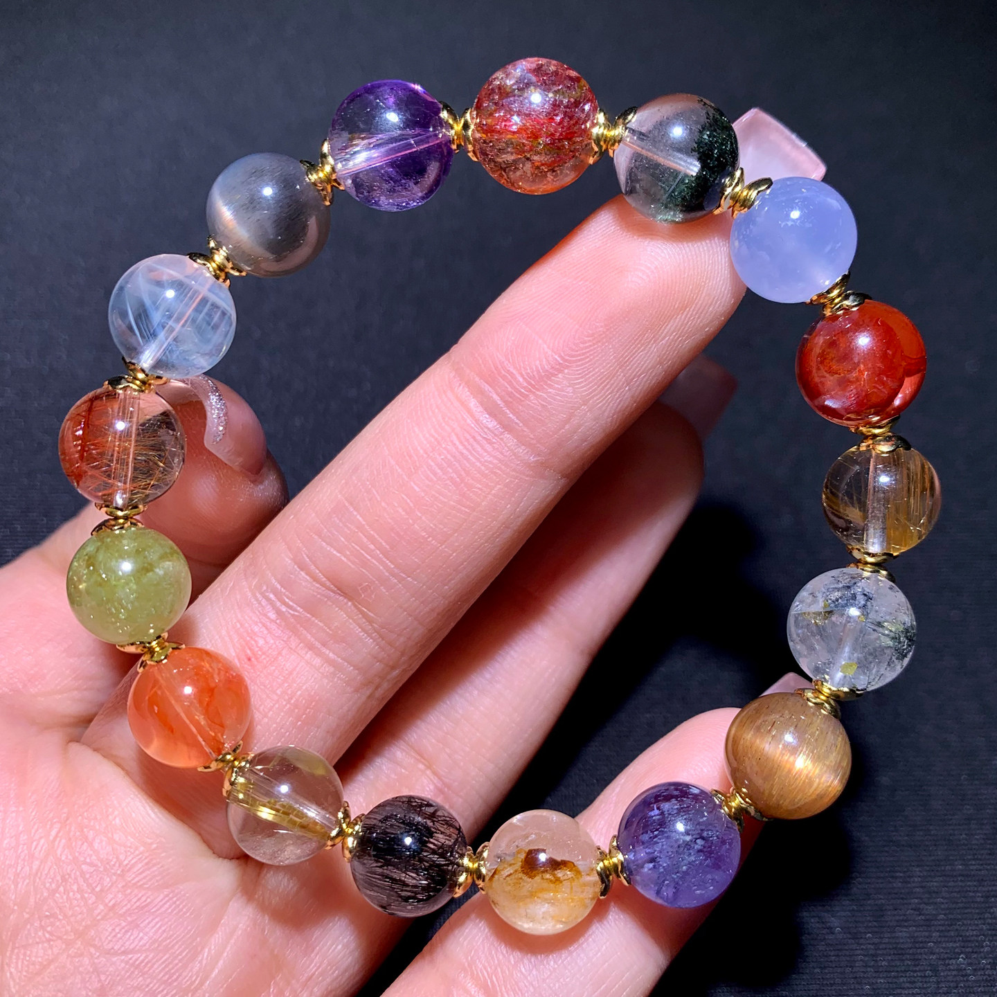 天然冰透多宝水晶单圈手链幽灵胶花紫水晶发晶骨干手串百搭饰品女