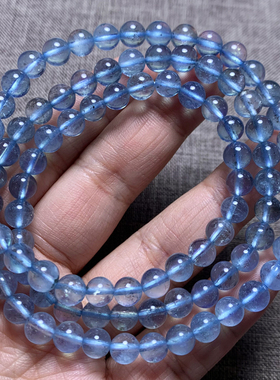 天然巴西云母星光海蓝宝三圈手串