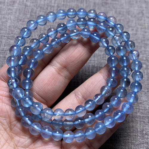 天然巴西云母星光海蓝宝三圈手串