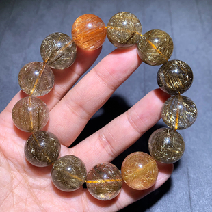 天然满矿银发晶单圈手链白银发晶水晶板钛猫眼男女手串送礼物饰品