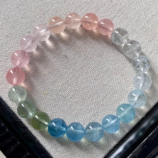 天然冰透渐变摩根石手链绿柱石海蓝宝橘蓝粉黄水晶手串饰品情侣款
