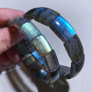 天然冰种强彩光拉长石手排蓝灰月光石手串水晶时尚 饰品礼物情侣款