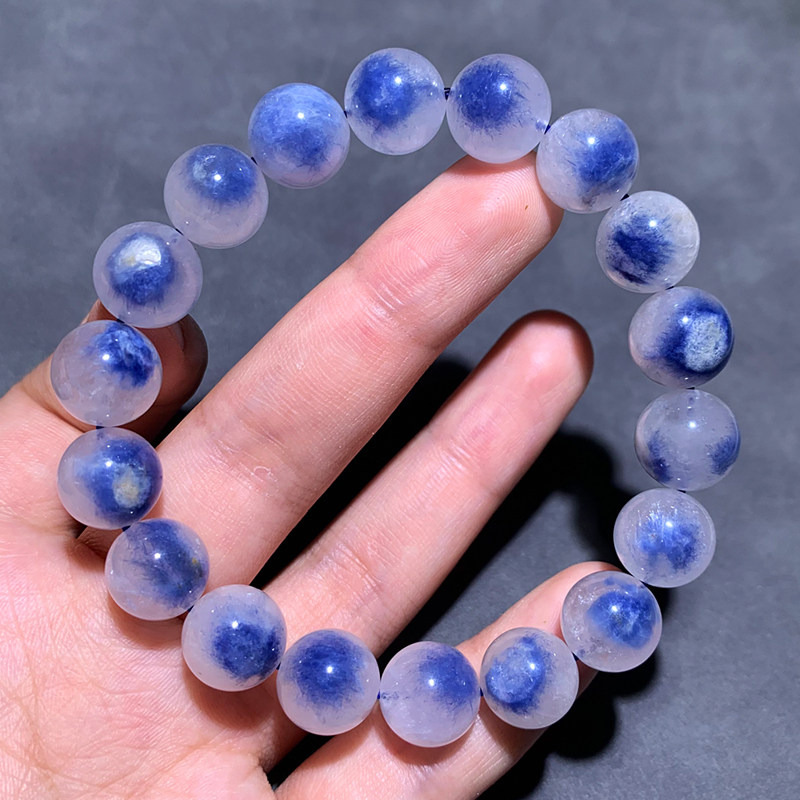 天然冰种蓝线石单圈手链女蓝绒晶蓝发晶水晶手串一物一图饰品礼物