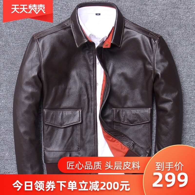 现货A2皮夹克美国空军A-2飞行员男式皮衣 真皮复刻空军服头层牛皮