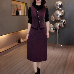 2025秋冬季新款收腰显瘦气质妈妈装连衣裙遮肚子小个子打底裙女