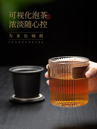 耐热玻璃杯过滤泡茶杯日式带盖茶水分离办公室不烫手喝茶水杯简约