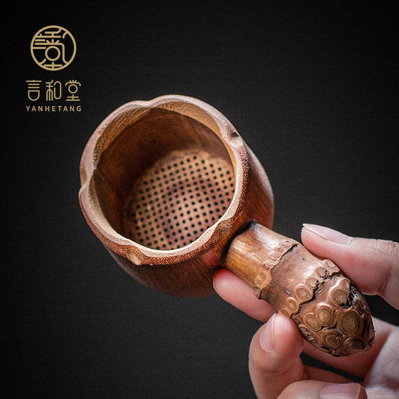 竹跟把手小号茶漏茶滤 功夫茶具过滤器 创意泡茶网滤竹子茶道配件