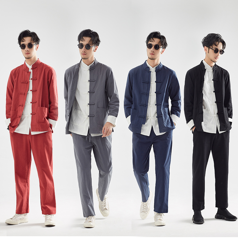 有鲤中国风男装中式潮流复古休闲男士外套中山装男青年唐装男套装